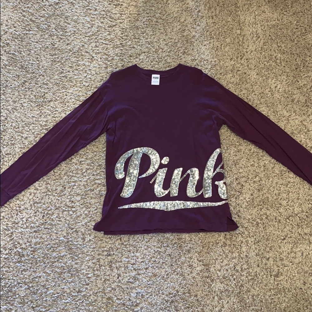 Maroon PINK Long Sleeve Sequin Shirt
